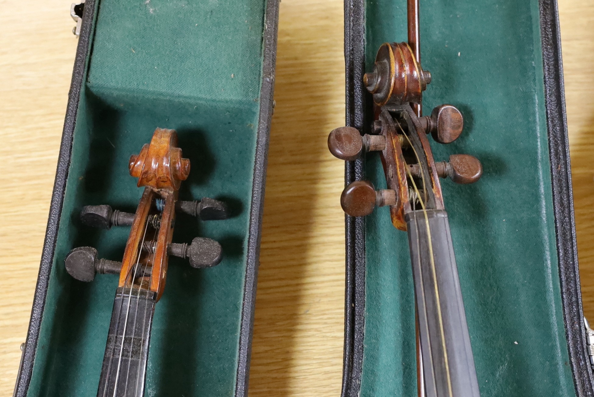 A cased early 20th century violin marked Gilks, Westminster, London and 2 modern cased Chinese violins